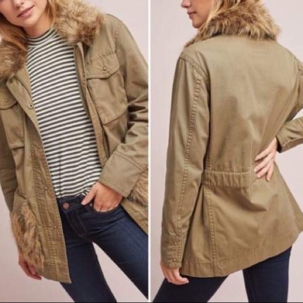 Anthropologie Faux Fur-Trimmed Field Parka Jacket
